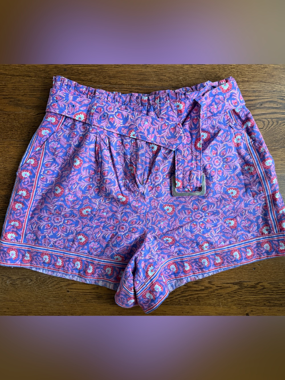 Vineyard Vines Katama Tile Belted Shorts floral violet size 6